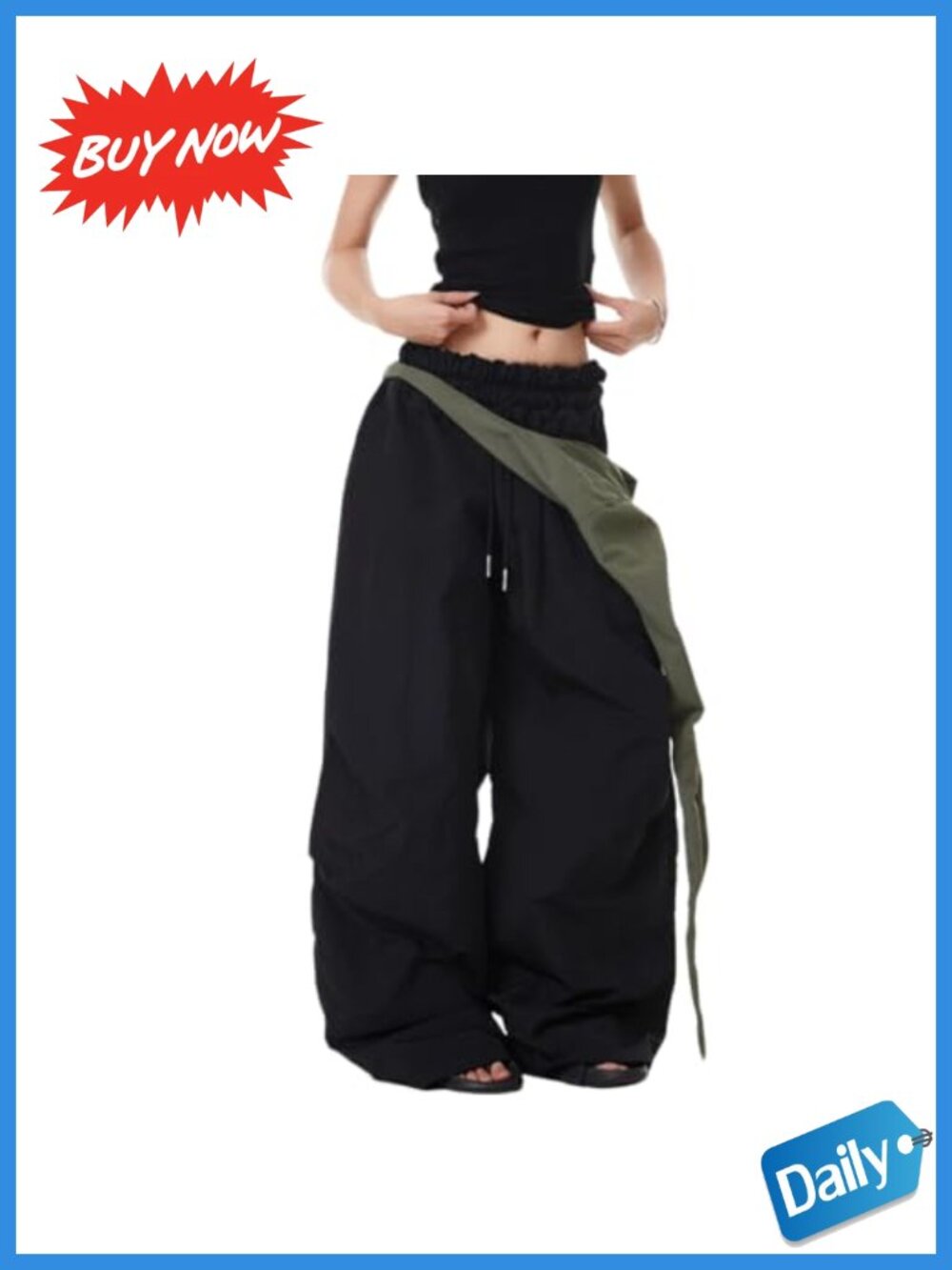 Baggy Cargo Pants Y2K Parachute Wide Leg Detachable Skirt Dance
